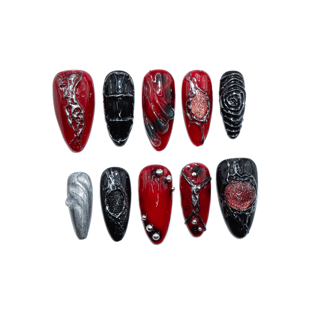 Dark Ember black almond gothic press-on nails by Handora