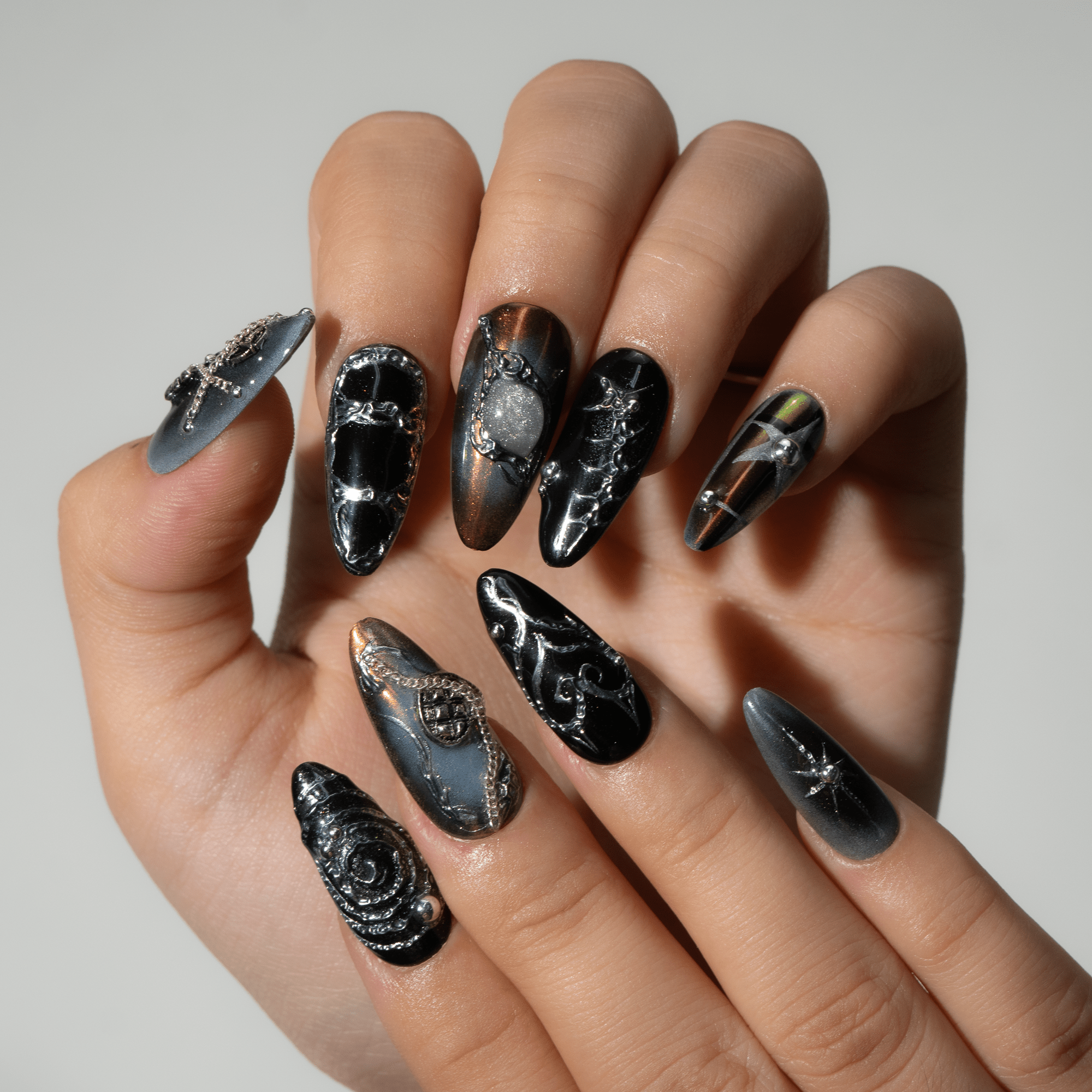 Dark Enchant gothic nail design – handmade press-on nails by Handora