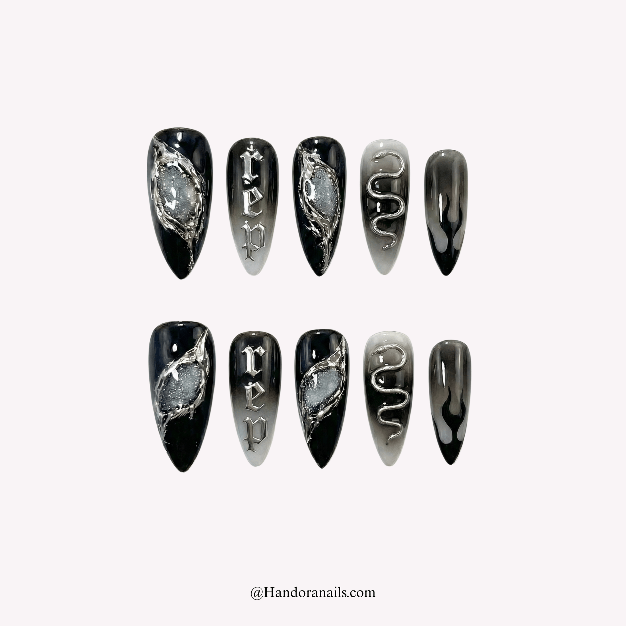 Darkest Night - Handora Nails - almond nailsblack nailsbold nails