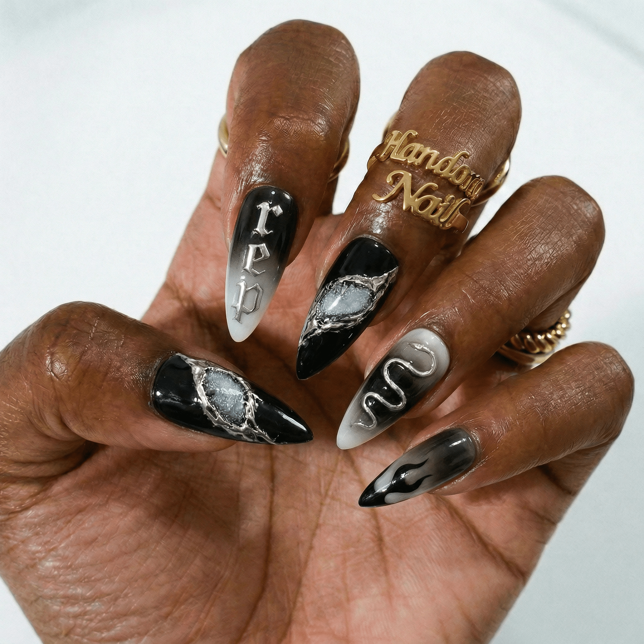 Darkest Night - Handora Nails - almond nailsblack nailsbold nails