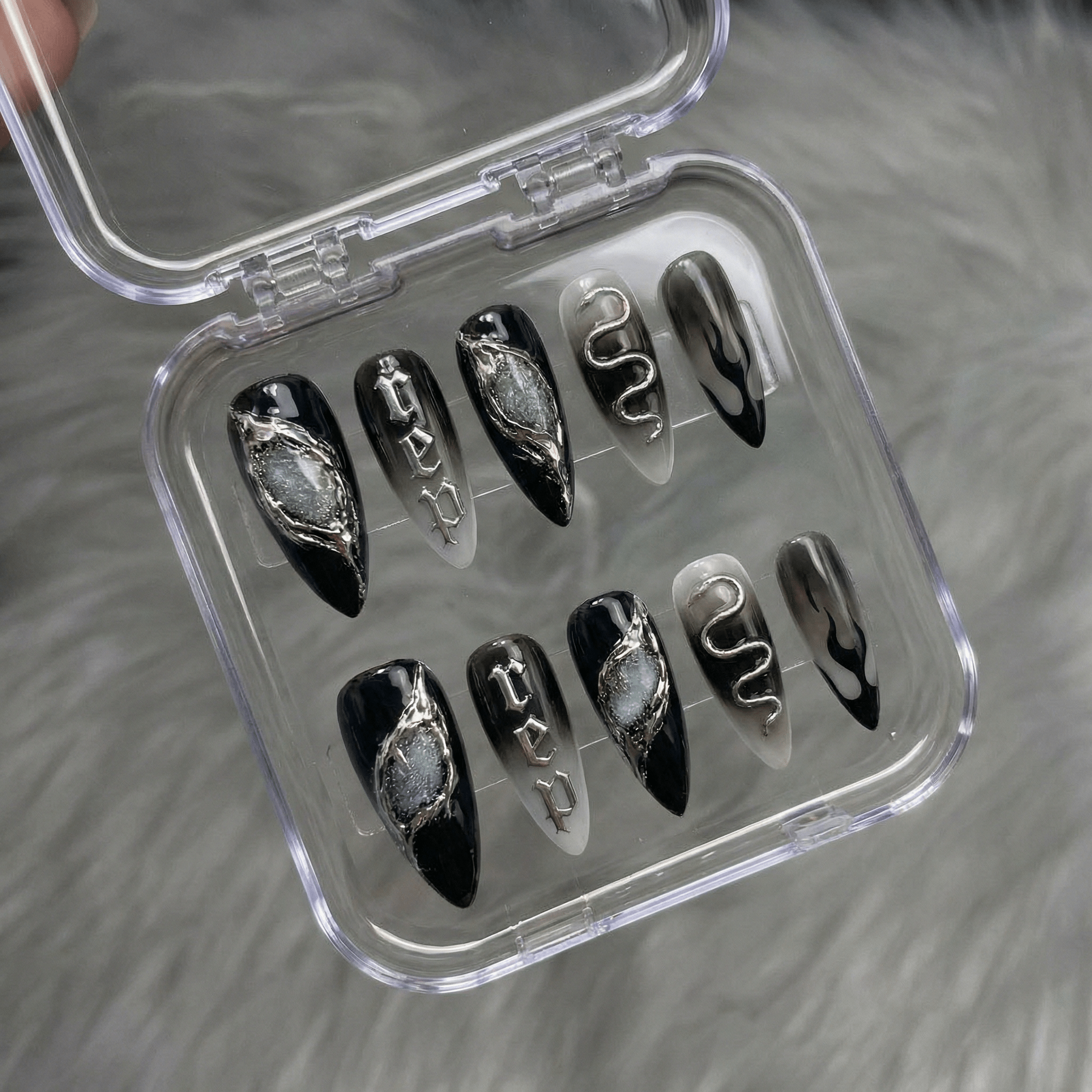 Darkest Night gothic nail design – handmade press-on nails by Handora