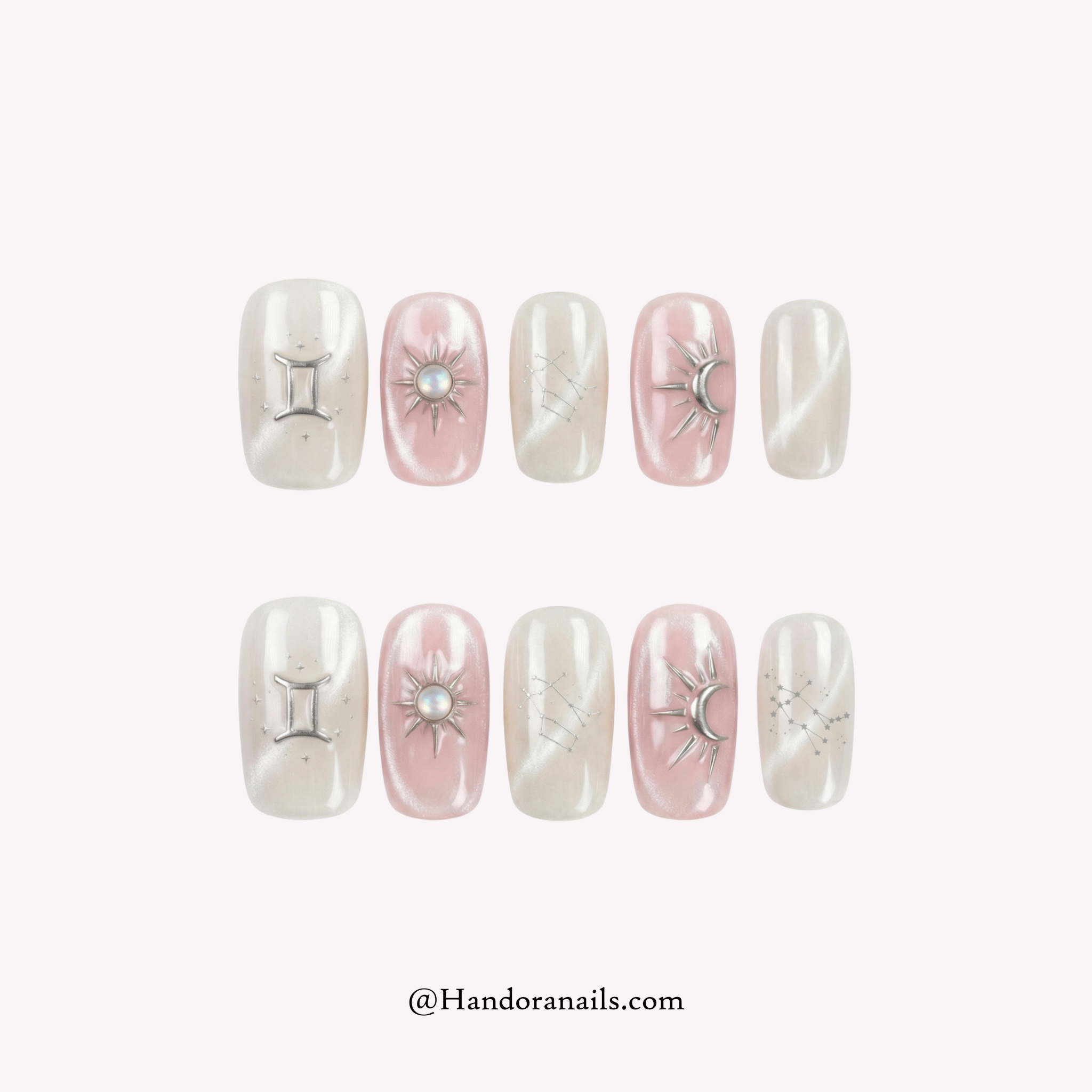 Dewy Pearl white cat eye press-on nails by Handora