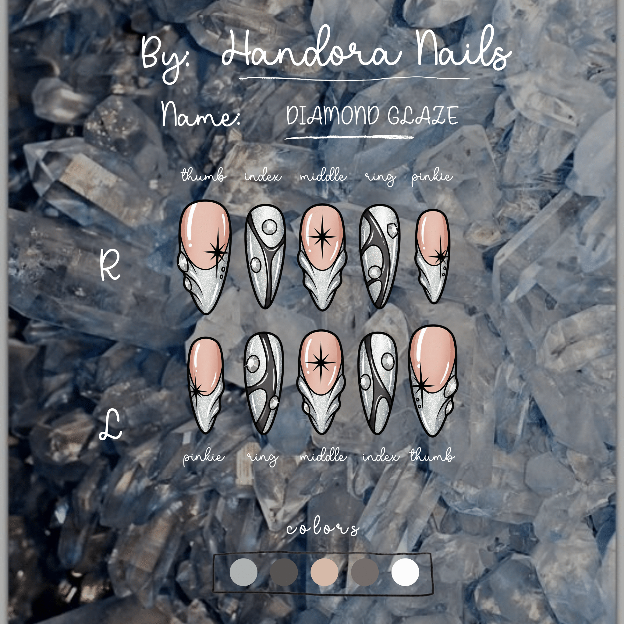 Diamond Glaze press-on nails – design close-up by Handora