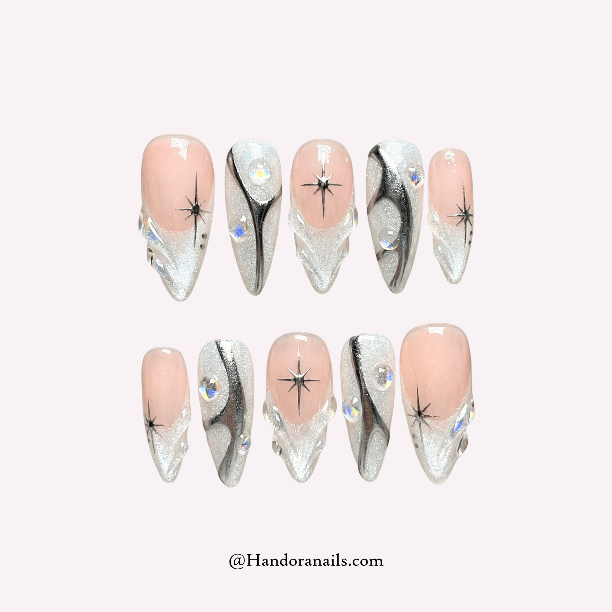 Diamond Glaze 3d press-on nails by Handora
