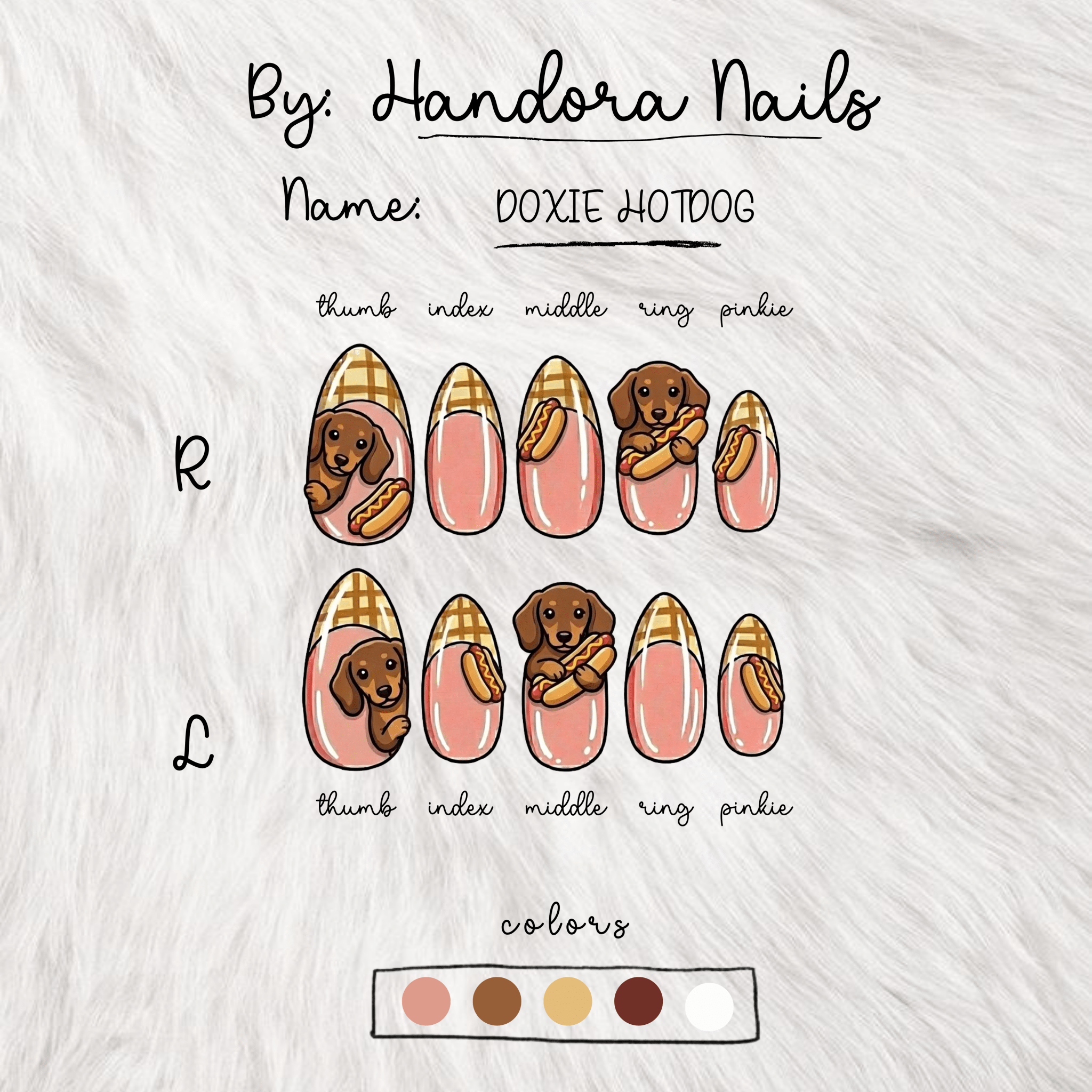 Doxie Hotdog press-on nails by Handora