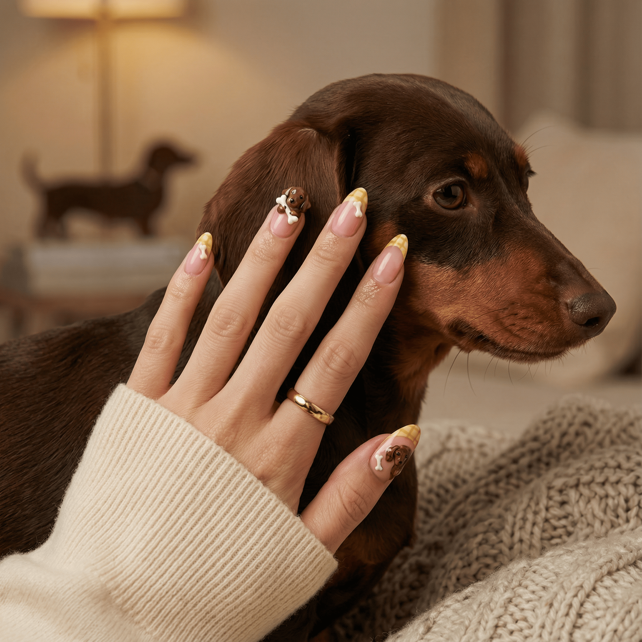 Doxie Treats press-on nails – hand-painted reusable gel set by Handora