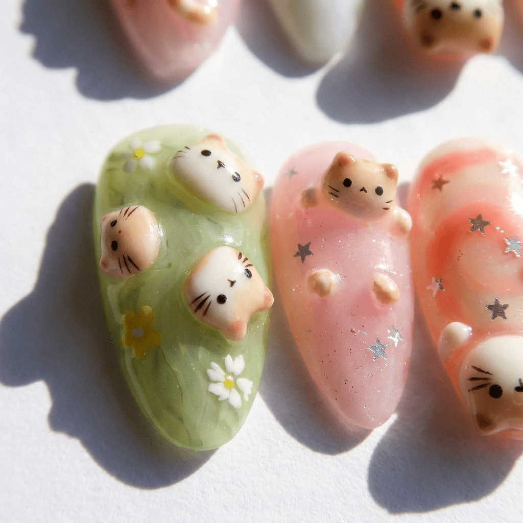 Dreamy Kittens salon-quality handmade press-on nails by Handora