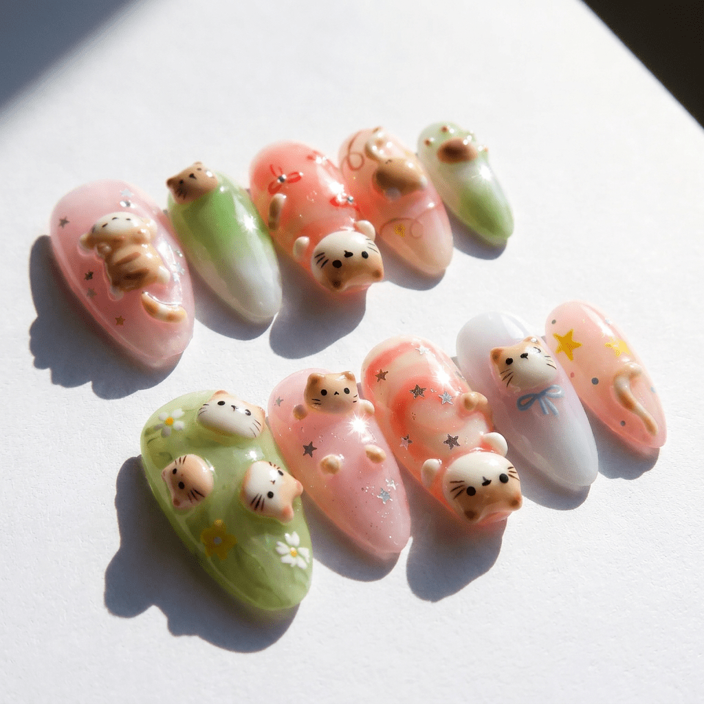 Dreamy Kittens press-on nails by Handora