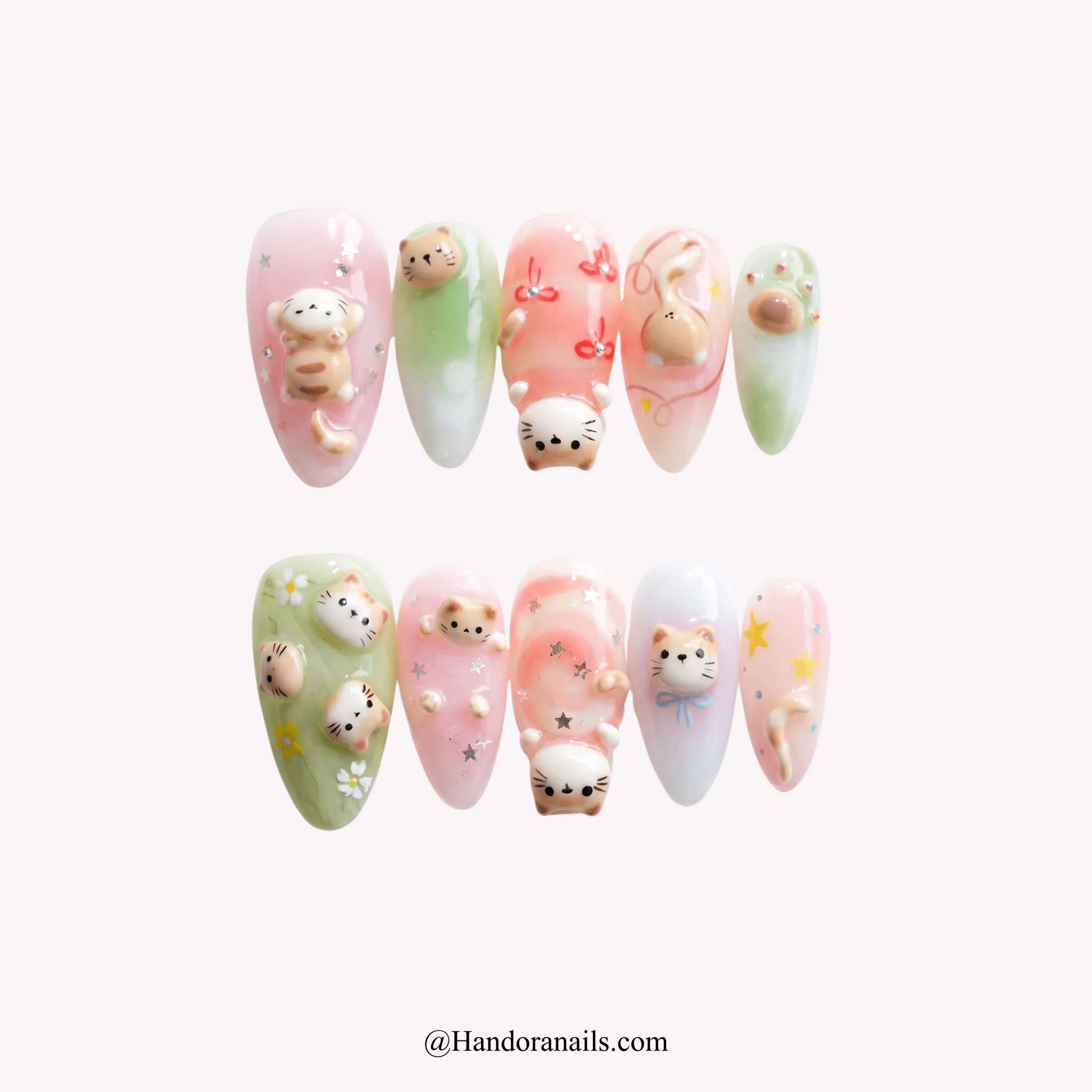 Dreamy Kittens kawaii press-on nails by Handora
