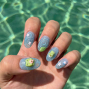 Duck Lagoon press-on nails – hand-painted reusable gel set by Handora
