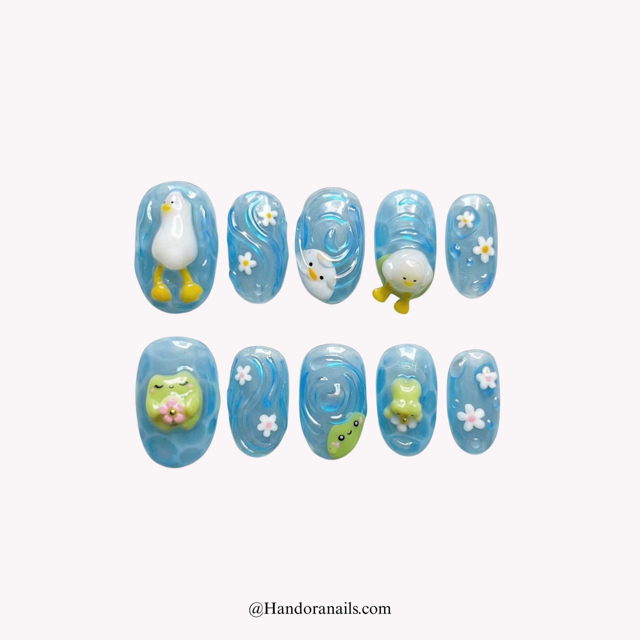 Duck Lagoon cute press-on nails by Handora