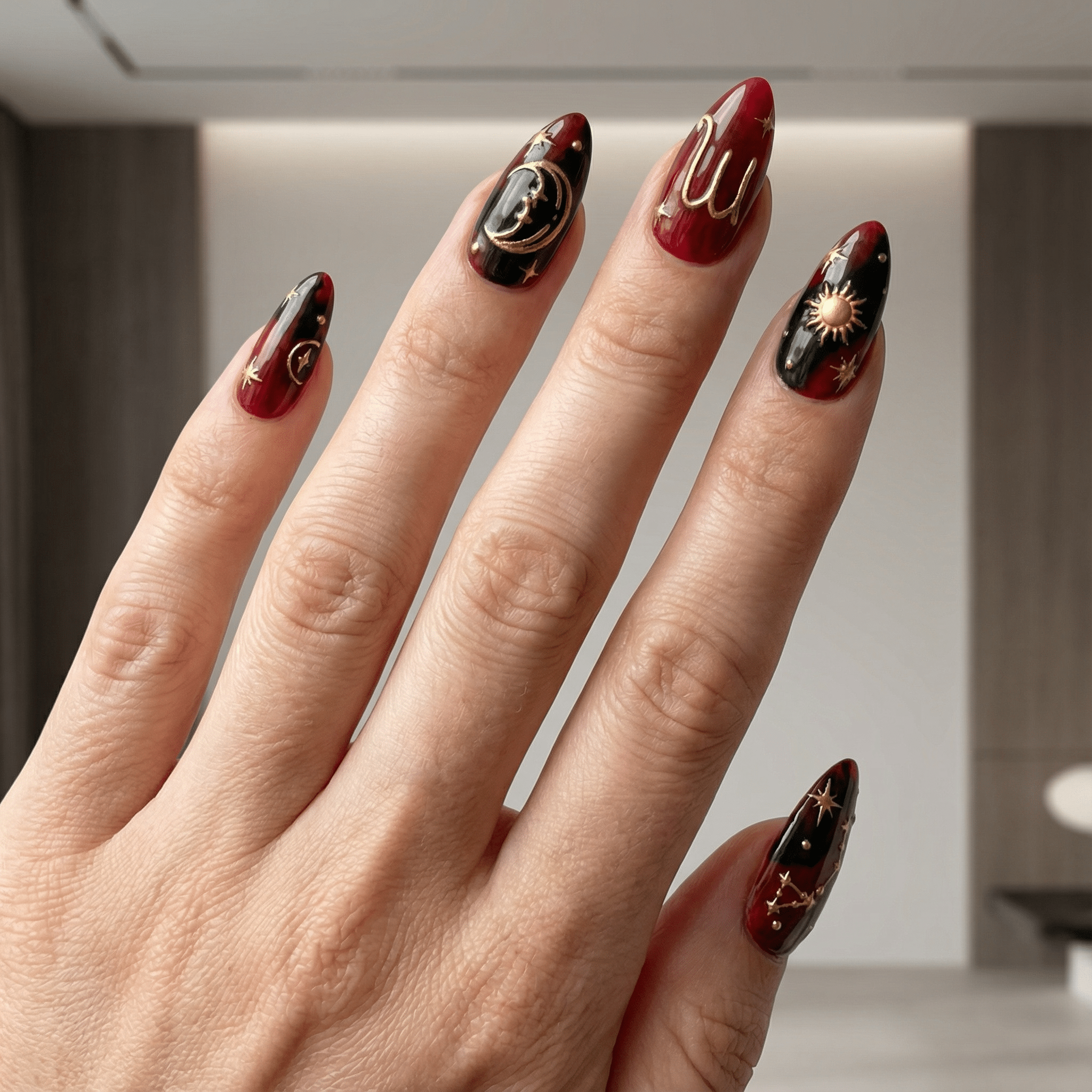 Eclipse Scorpio press-on nails – hand-painted reusable gel set by Handora