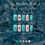 Electric Topaz press-on nails – design close-up by Handora
