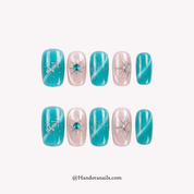 Electric Topaz cat eye press-on nails by Handora