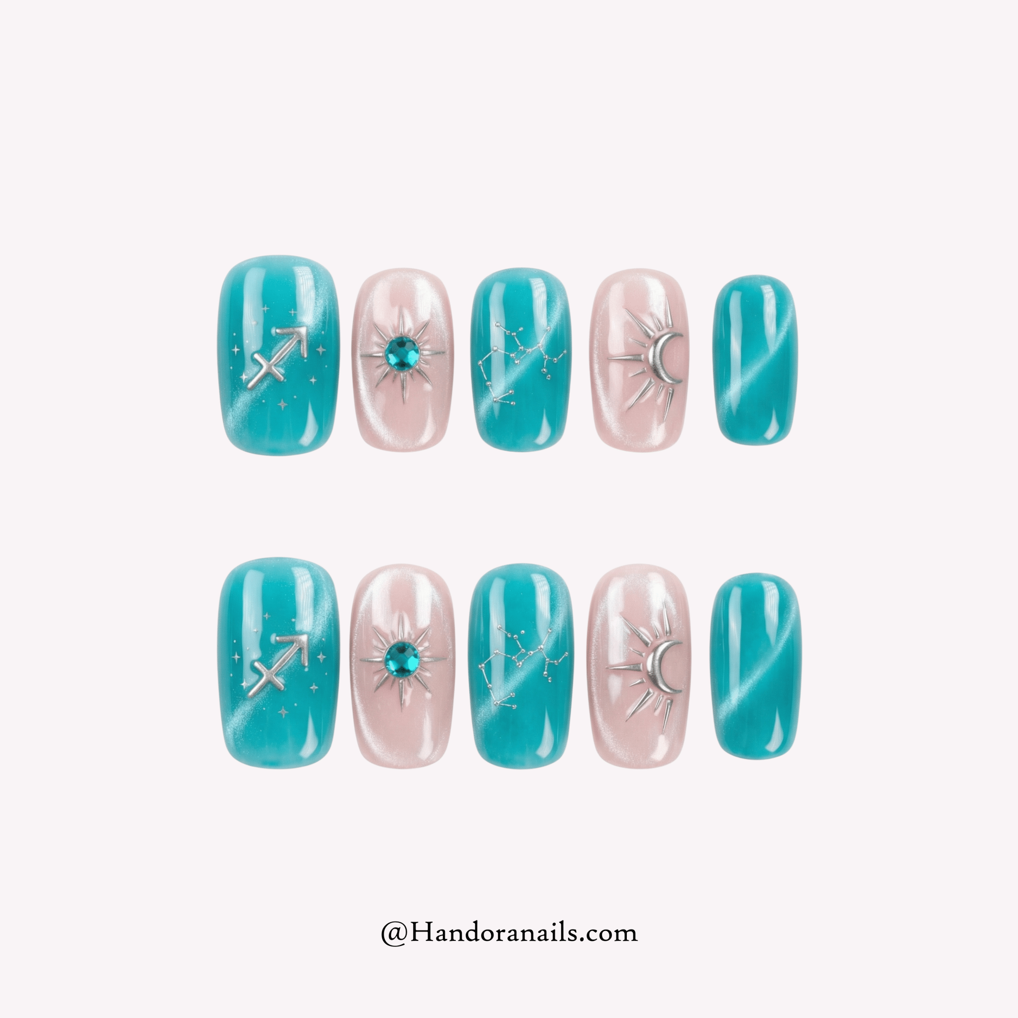 Electric Topaz cat eye press-on nails by Handora