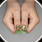 Emerald Bear press-on nails – design close-up by Handora