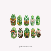 Emerald Bear green 3d press-on nails by Handora