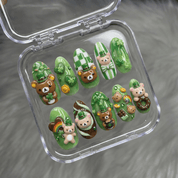 Emerald Bear 3d nail design – handmade press-on nails by Handora