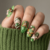 Emerald Bear press-on nails – hand-painted reusable gel set by Handora