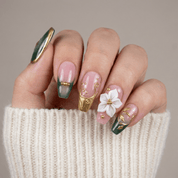 Emerald Bloom press-on nails – hand-painted reusable gel set by Handora