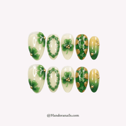 Emerald Clovers green 3d press-on nails by Handora