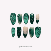 Emerald Elegance green press-on nails by Handora