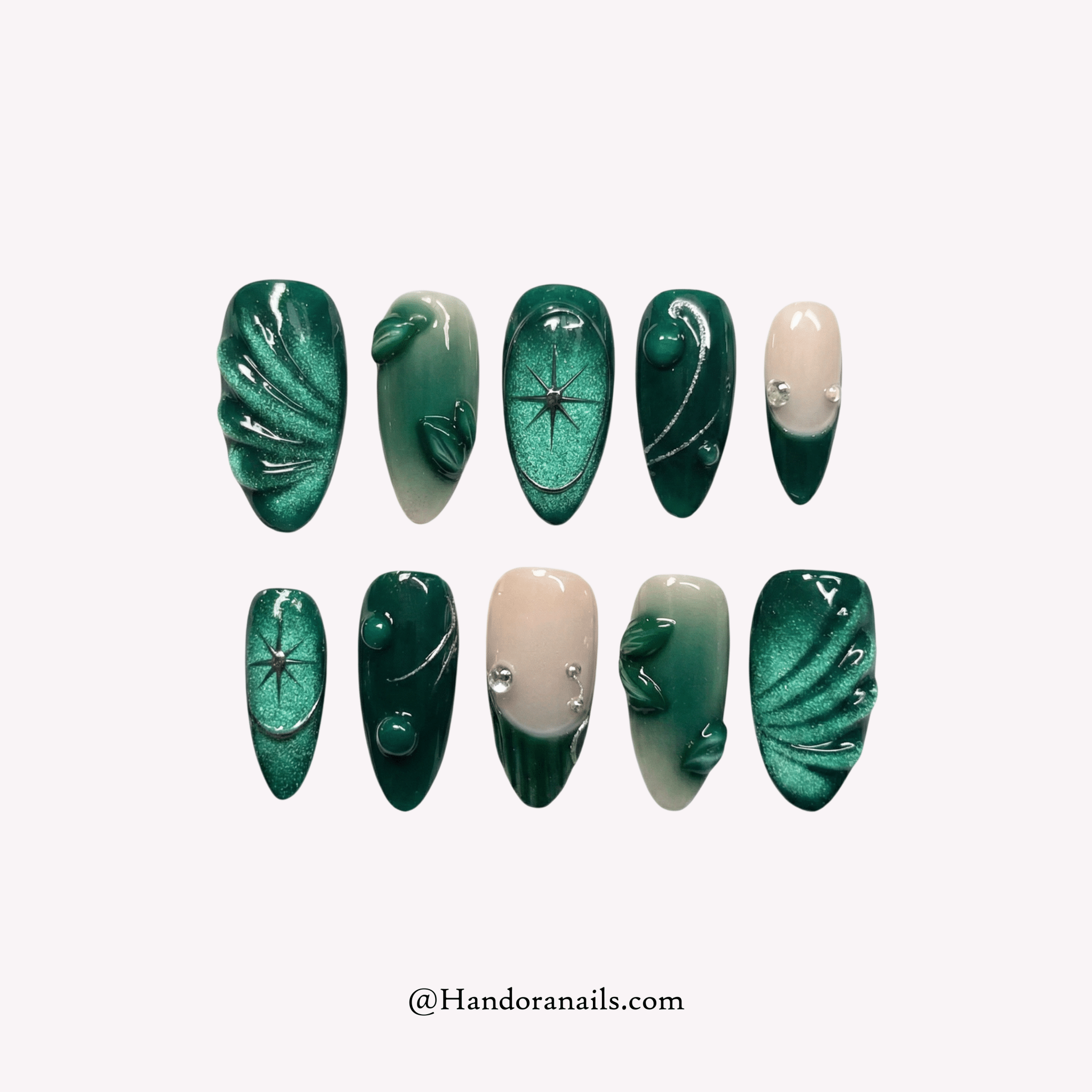 Emerald Elegance green press-on nails by Handora