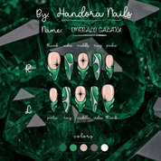 Emerald Galaxy press-on nails – design close-up by Handora