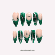 Emerald Galaxy green cat eye press-on nails by Handora