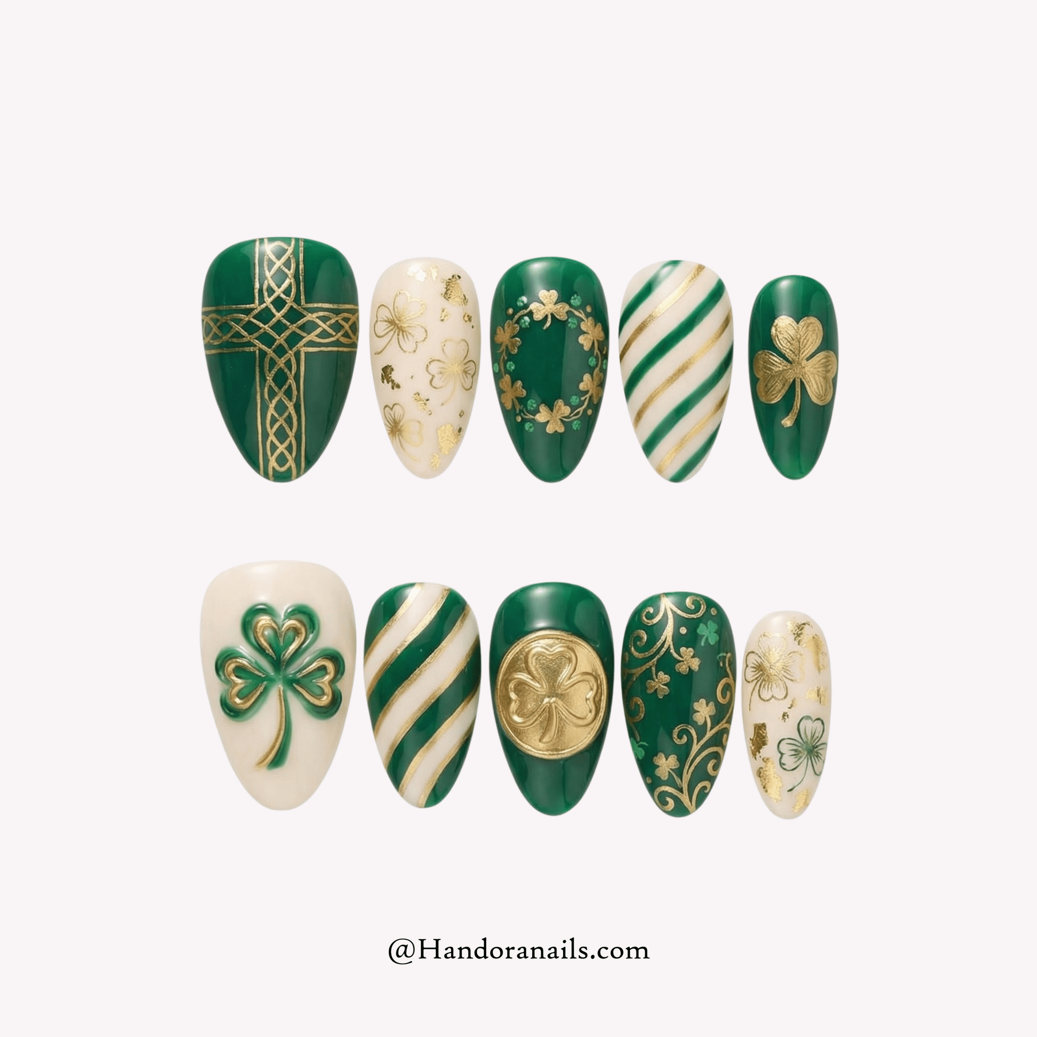 Emerald Luck green press-on nails by Handora