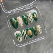 Emerald Luck press-on nails – hand-painted reusable gel set by Handora