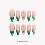 Emerald Marble green press-on nails by Handora