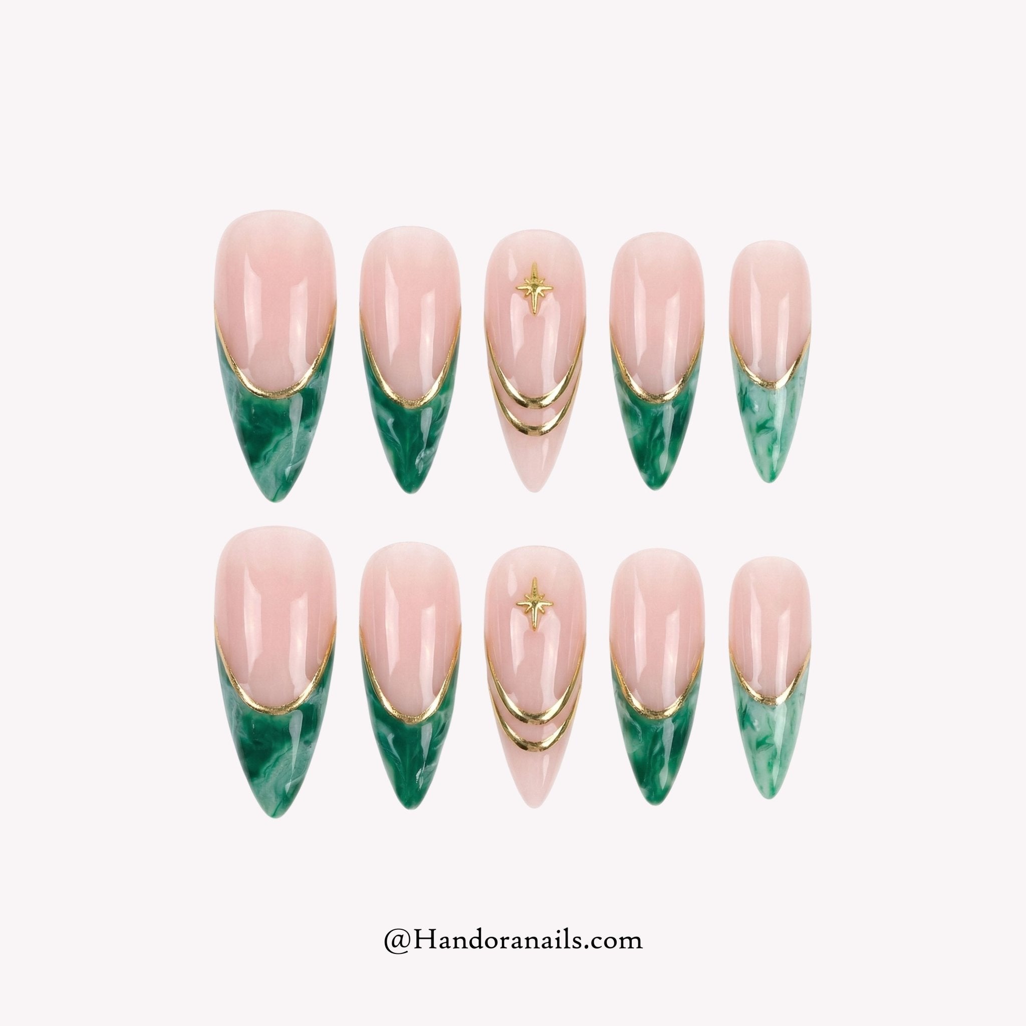 Emerald Marble green press-on nails by Handora