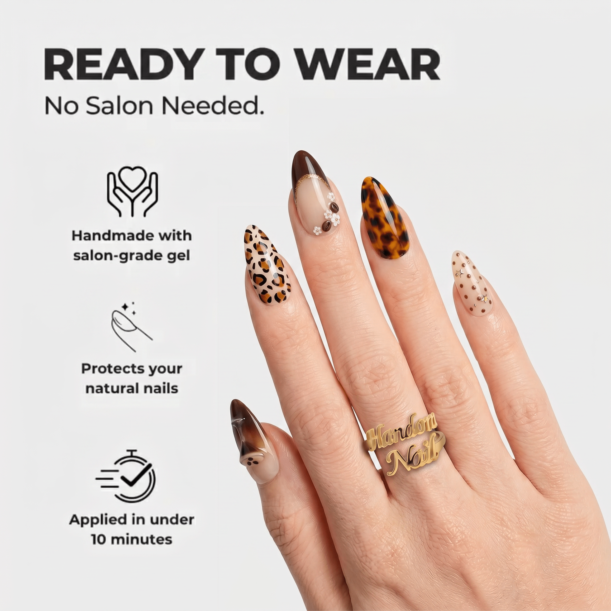 Espresso Martini press-on nails – design close-up by Handora