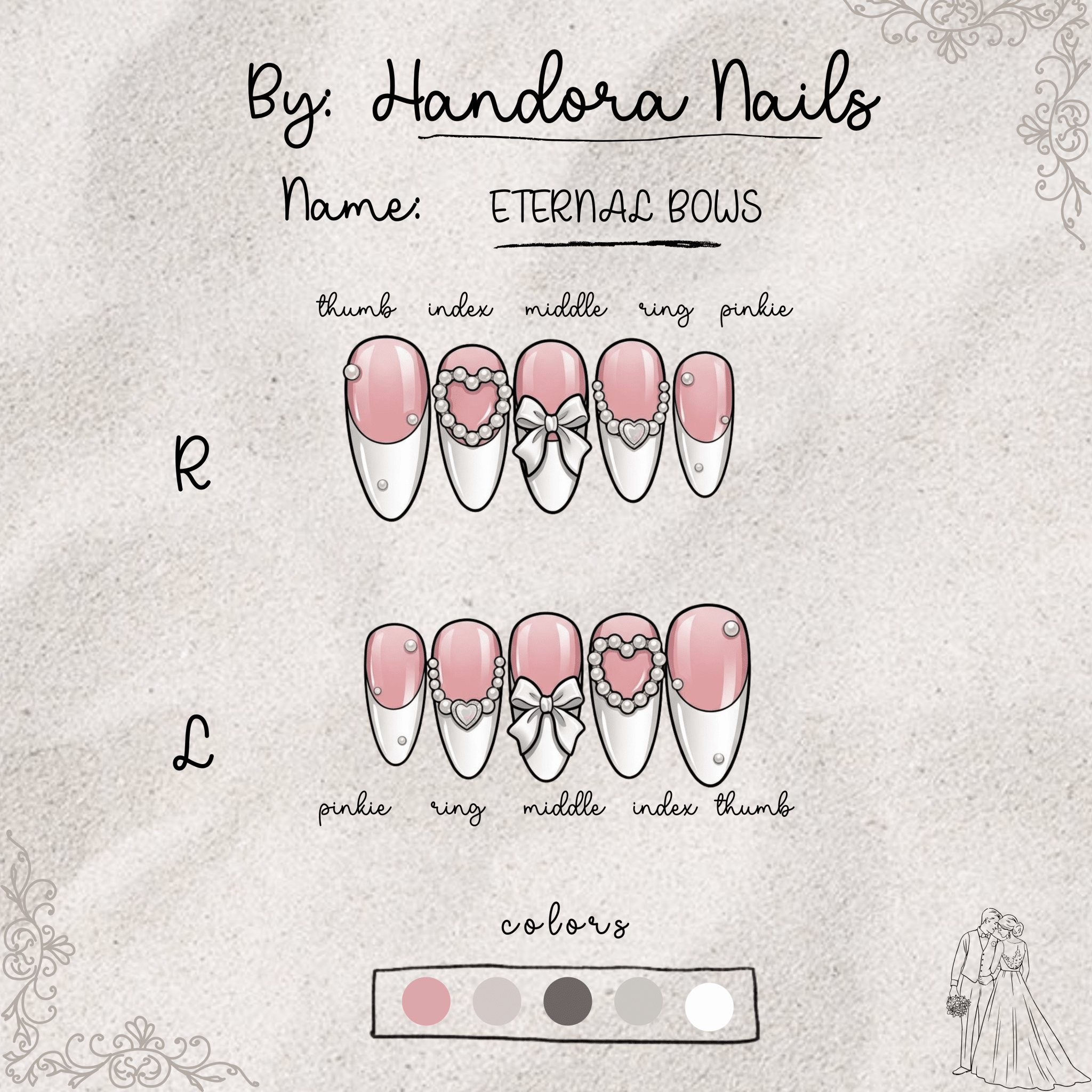 Eternal Bows press-on nails – design close-up by Handora
