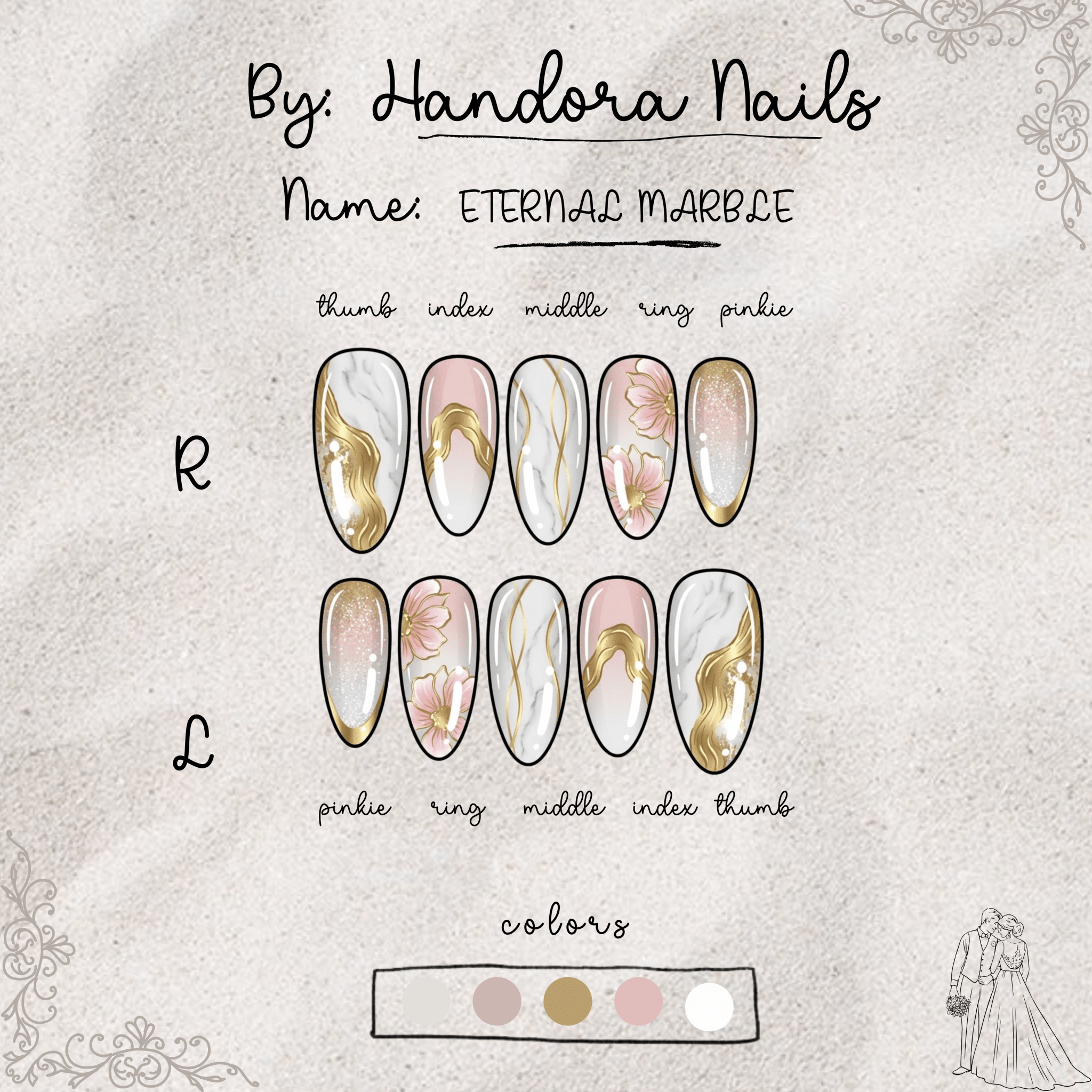 Eternal Marble press-on nails – design close-up by Handora