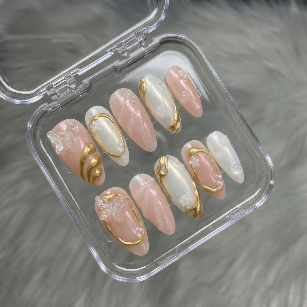 Ethereal Chrome press-on nails – design close-up by Handora