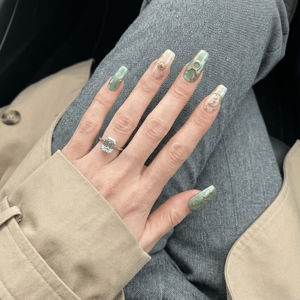 Ethereal Taurus 3d nail design – handmade press-on nails by Handora