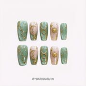 Ethereal Taurus press-on nails – design close-up by Handora