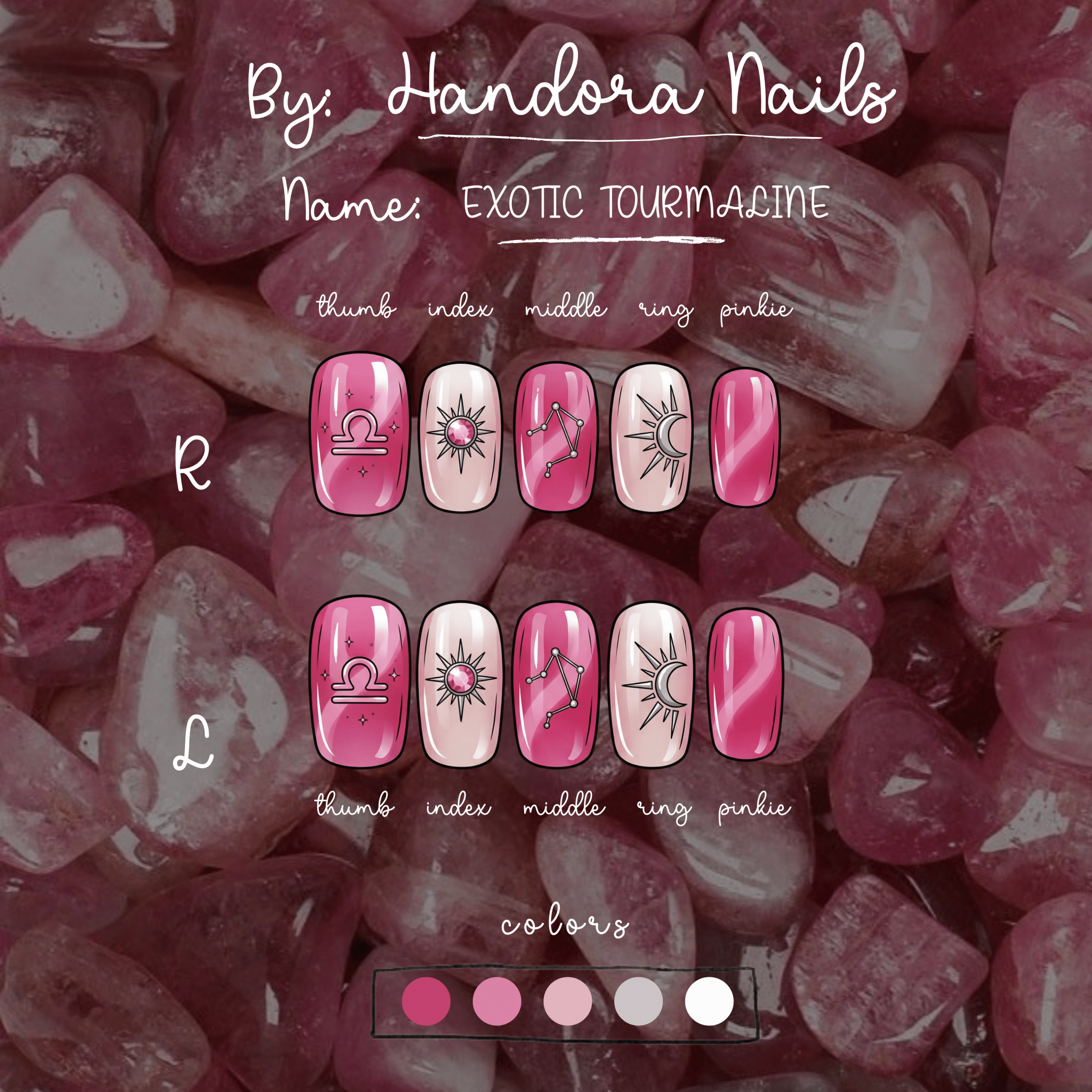 Exotic Tourmaline press-on nails – design close-up by Handora