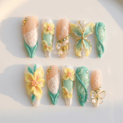 Floral Butterfly floral nail design – handmade press-on nails by Handora