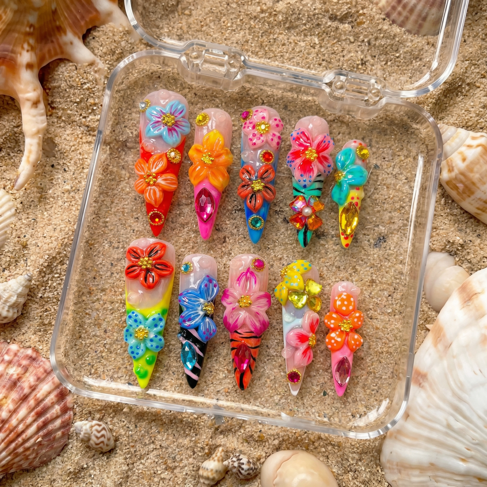 Floral Carnival full press-on nail set – sizes XS–L by Handora