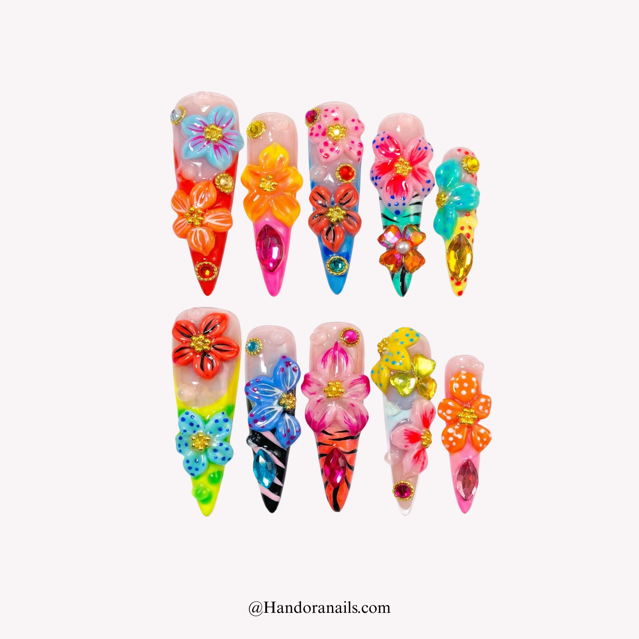 Floral Carnival almond floral press-on nails by Handora