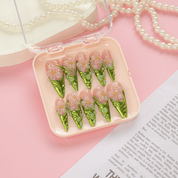 Floral Ceramic salon-quality handmade press-on nails by Handora