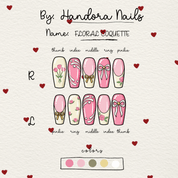 Floral Coquette press-on nails – design close-up by Handora