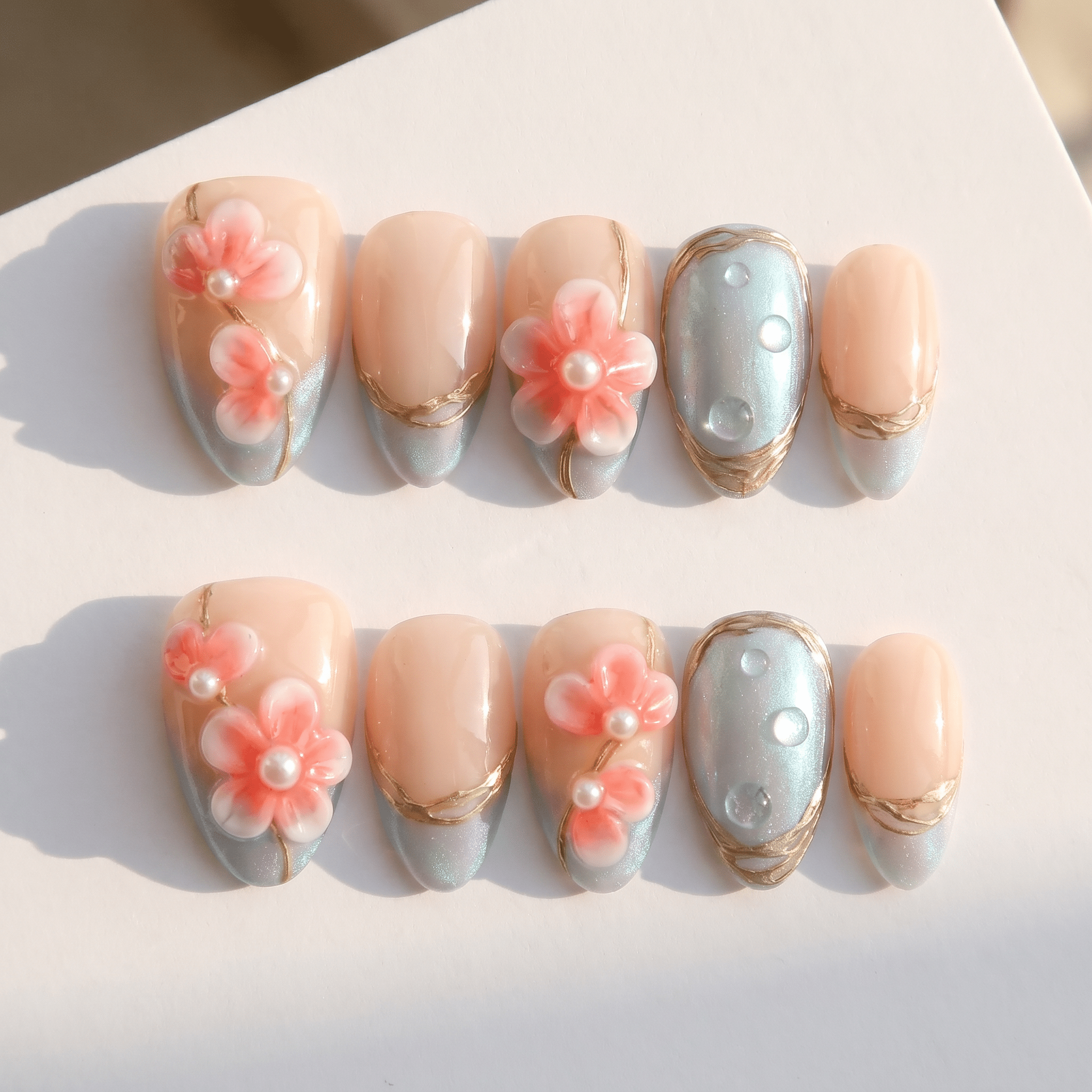 Floral Dewdrop press-on nails by Handora