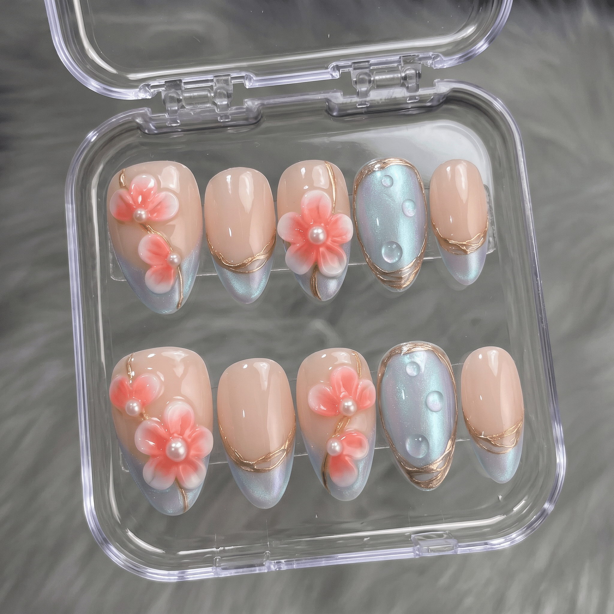 Floral Dewdrop full press-on nail set – sizes XS–L by Handora