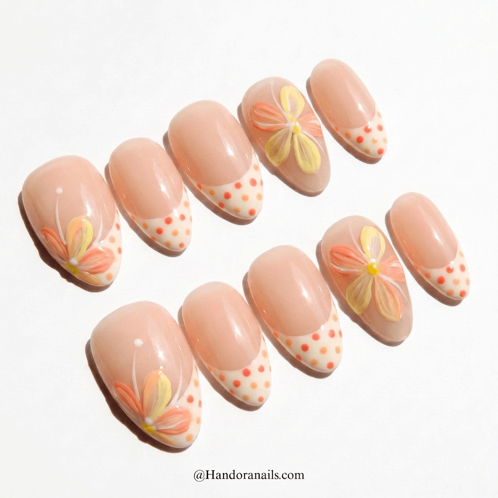 Floral Dots full press-on nail set – sizes XS–L by Handora