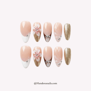 Floral Elegance almond floral press-on nails by Handora
