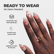 Floral Empress almond press-on nails – design close-up by Handora